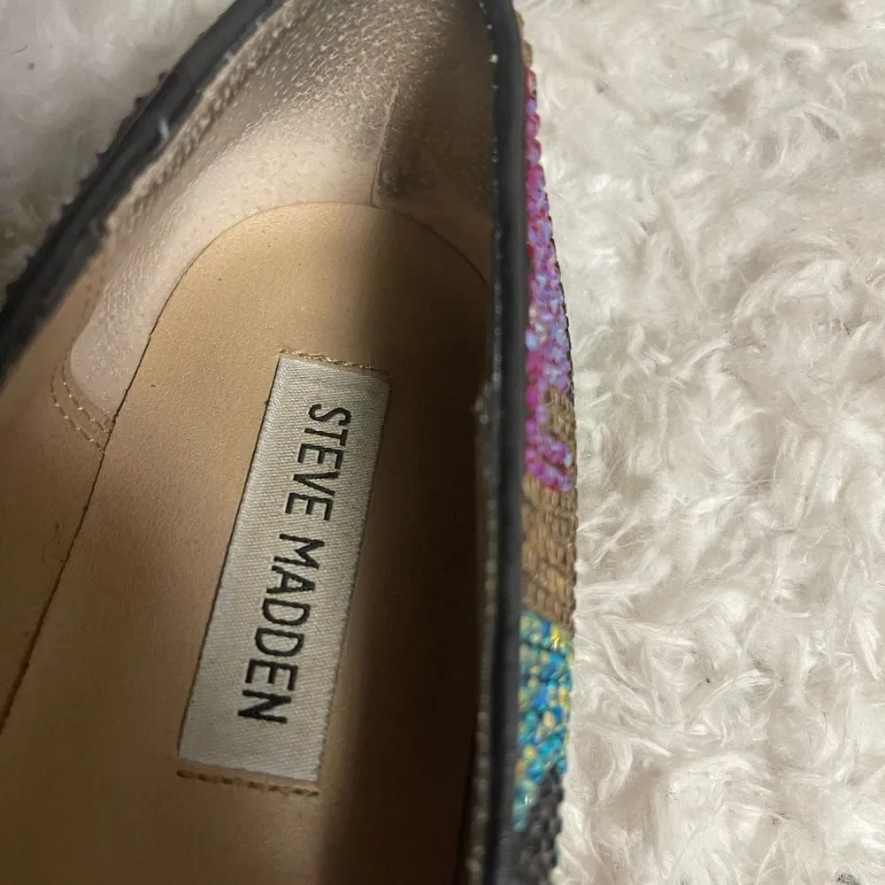Steve Madden synthetic Multi color Rhinestones loafers leather soles SZ7